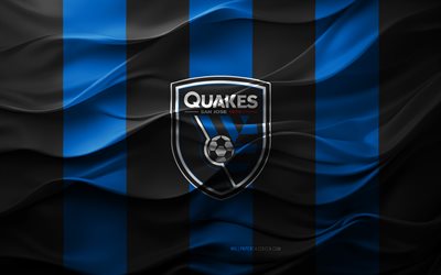 4k, san jose depremler logosu, mavi siyah 3d arka plan, san jose depremleri amblemi, amerikan futbol takımı, san jose depremleri bayrağı, 3d doku, mls, amerika, san jose depremleri, futbol