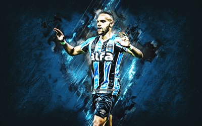 martin braithwaite, gremio, jogador de futebol dinamarquês, fundo de pedra azul, arte grunge, gremio fbpa, brasil, futebol, martin braithwaite gremio