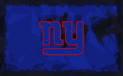 New York Giants grunge logo, 4k, NFL, blue grunge background, american football, New York Giants emblem, New York Giants logo, american football team, New York Giants