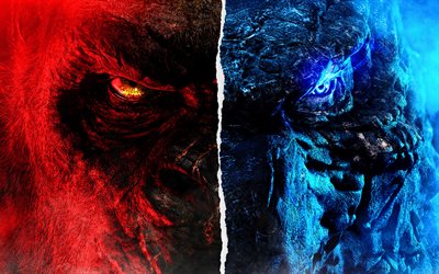 godzilla x kong il nuovo impero, 4k, poster, 2024 film, isola del cranio, fan art, godzilla, king kong