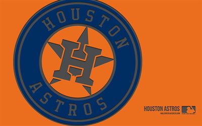 houston astros logosu, 4k, turuncu arka plan, karbon arte, houston astros amblemi, amerikan beyzbol kulübü, mlb, amerika, houston astros, beyzbol, major league beyzbol