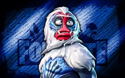tribal trog fortnite, 4k, blå diagonal bakgrund, grunge konst, fortnite, konstverk, tribal troghud, fortnite  karaktärer, tribal trog, fortnite tribal trog skin