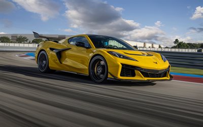 シボレーコルベットzr1クーペ, 4k, レースウェイ, 2025車, c8, スーパーカー, 黄色のシボレーコルベット, 2025シボレーコルベット, アメリカの車, シボレー