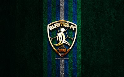 Al-Fateh golden logo, 4k, blue stone background, Saudi Professional League, Saudi football club, Al-Fateh logo, football, Al-Fateh emblem, Al-Fateh SC, soccer, Al-Fateh FC