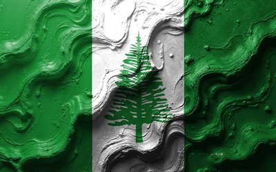 drapeau de l'île de norfolk, 4k, texture des vagues de pierre, drapeau 3d norfolk island, océanie, drapeaux des pays de l'océanie, île de norfolk