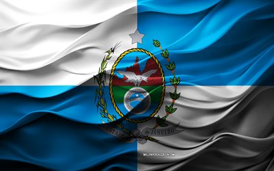 4k, drapeau de rio de janeiro, états du brésil, drapeau de rio de janeiro 3d, brésil, texture 3d, jour de rio de janeiro, symboles nationaux brésiliens, art 3d, rio de janeiro