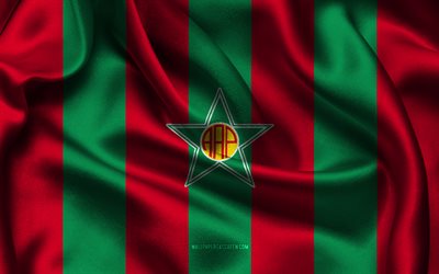 4k, logotipo de portuguesa carioca, tecido de seda verde vermelho, time de futebol brasileiro, emblema de portuguesa carioca, serie brasileira d, portuguesa carioca, brasil, futebol, bandeira de portuguesa carioca, associacao atletica portuguesa
