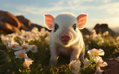 schweinchen, süße tiere, bauernhof, abend, sonnenuntergang, süßes schwein, lustige tiere, ferkel