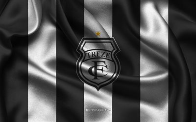 4k, treze fc logo, tecido de seda branca preta, time de futebol brasileiro, treze fc emblem, serie brasileira d, treze fc, brasil, futebol, treze fc flag, treze