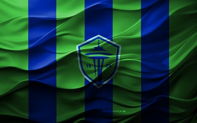 4k, Seattle Sounders logo, blue green 3d background, Seattle Sounders emblem, American soccer team, Seattle Sounders flag, 3d texture, MLS, USA, Seattle Sounders, soccer, football