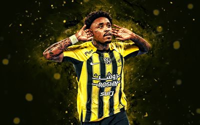Steven Bergwijn, 4k, yellow neon lights, Al-Ittihad Club, Saudi Professional League, Dutch footballers, Steven Bergwijn 4K, football, soccer, Al-Ittihad FC, Al-Ittihad Saudi Arabian Club, Steven Bergwijn Al-Ittihad