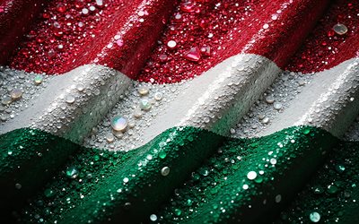 Hungarian flag, 4K, gemstones, flag of Hungary, crystals, shiny stones, Hungary, creative art, red gemstones, red white green crystals, Hungary flag