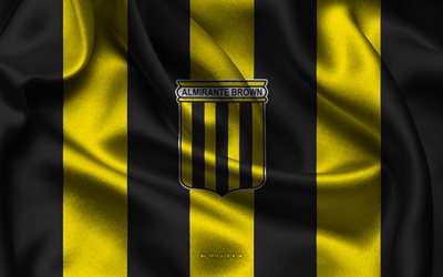 4k, logo club almirante marron, équipe d'argentine de football, tissu en soie jaune noir, primera nationale, emblème du club almirante brown, club almirante marron, argentine, football, panneau club almirante brown