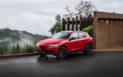 alfa romeo stelvio veloce, 4k, croisements, 2026 voitures, parking, alfa romeo stelvio rouge, alfa romeo stelvio 2026, extérieur, alfa romeo stelvio, voitures italiennes, alfa roméo
