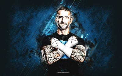 cm punk, wwe, lutteur américain, portrait, fond de pierre bleue, champion de la wwe, cm punk lutteur, art grunge, usa, lutte, phillip jack brooks, cm punk wwe, divertissement de lutte mondiale