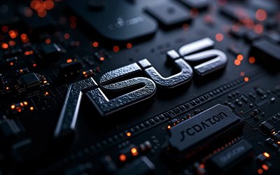 Asus steel metal logo, 4k, black technology background, Asus logo, Asus emblem, Asus 3D logo, Asus metal metal sign, Asus, black Asus logo