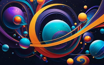 4k, ondas abstractas coloridas, galaxia, esferas, bolas, curvas abstractas, creativo, abstracción colorida, fondo ondulado abstracto, ondas abstractas, fondos abstractos