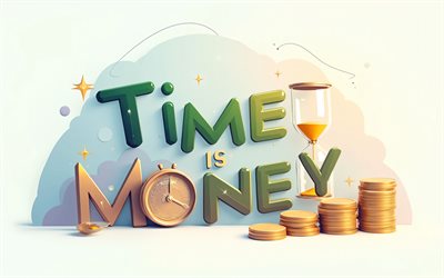 Time is money, 4K, watch on money, stack of American dollars, watches, green background, watches and money, Time is money concepts, Time is money art, business concepts