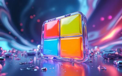 microsoft glaslogo, 4k, bokeh, bunter abstrakter hintergrund, softwaremarken, kreatives logo von microsoft, microsoft 3d logo, kreativ, microsoft logo, marken, microsoft
