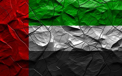 4k, UAE flag, stone texture, flag of UAE, Asia, UAE 3D flag, background with cracks, United Arab Emirates, UAE, United Arab Emirates flag