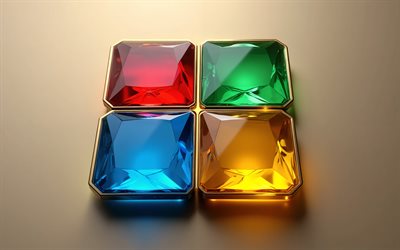 kristalllogo von windows 11, 4k, edelsteine, windows 11 gems logo, microsoft 3d kristalllogo, goldener hintergrund, farblogo von windows 11, windows 11 logo, windows 11, microsoft logo, windows logo, windows