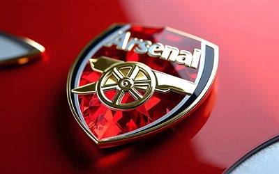 3d glaslogo des fc arsenal, 4k, englischer fußballverein, glasemblem des fc arsenal, arsenal fc logo, roter hintergrund, zeichen des fc arsenal, premier league, england, arsenal fc, fußball, arsenal logo, arsenal