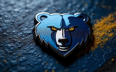 मेम्फिस ग्रिज़लीज़ धातु लोगो, 4k, नीली धातु पृष्ठभूमि, एनबीए, धातु कला, यूएसए, मेम्फिस ग्रिज़लीज़, बास्केटबाल, मेम्फिस ग्रिज़लीज़ लोगो, मेम्फिस ग्रिजलीज़ प्रतीक