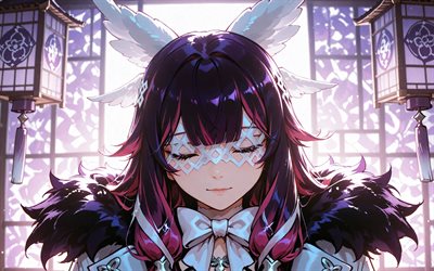 4k, colombina, linterna japonesa, oscuridad, impacto de genshin, manga, personajes de anime, columbina hiposelenia, personajes de impacto de genshin, impacto de columbina genshin