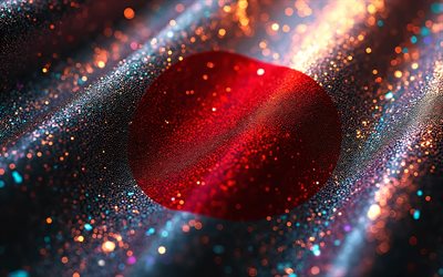 japan gnistrande flagga, 4k, bokeh, japans dag, makro, japans flagga, japansk flagga, japan tyg vågig flagga, skapande konst, japan