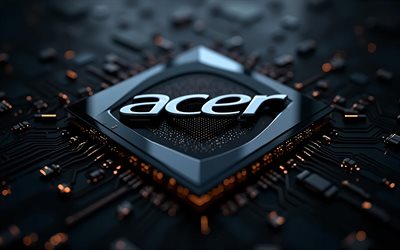 acer logo aus verchromtem metall, 4k, schwarzer technologiehintergrund, acer logo, acer emblem, acer 3d logo, acer chrom metallschild, acer, schwarzes acer logo