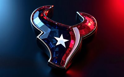 Houston Texans glass logo, 4k, blue red metal background, Houston Texans logo, Houston Texans glass emblem, USA, Houston Texans, American football, NFL