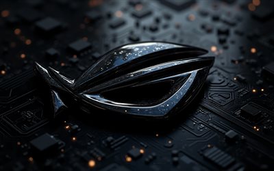 asus rog svart 3d logotyp, 4k, svart teknik bakgrund, asus rog metallemblem, asus rog svart 3d skylt, asus rog logotyp, svart techno bakgrund, asus rog, republic of gamers, rog logotyp, rog