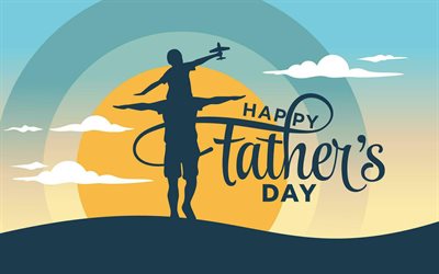 4k, Happy Fathers Day, sun, minimalism, father and son, greeting card, Happy Fathers Day concepts, white background, calligraphic letters, Happy Fathers Day inscription