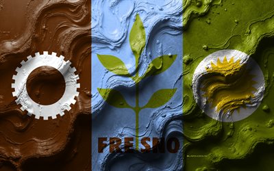 Fresno flag, 4k, stone wave texture, flags of American cities, Flag of Fresno, 3d Fresno flag, USA, flag of Fresno city, Fresno city flag, Fresno, California