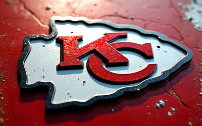 Kansas City Chiefs metal logo, 4k, red metal background, grunge art, Kansas City Chiefs emblem, NFL teams, USA, Kansas City Chiefs, American football, Kansas City Chiefs logo, NFL