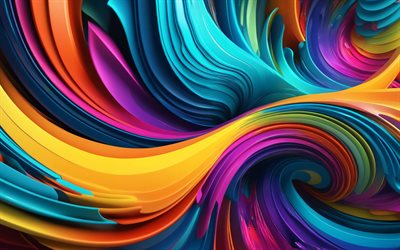 4k, موجات ثلاثية الأبعاد ملونة, عمل فني, التجريد الملونة, منحنيات ثلاثية الأبعاد ملونة, مبدع, خلفية متموجة مجردة, منحنيات مجردة, موجات مجردة, خلفيات مجردة
