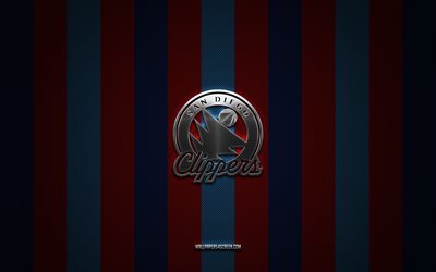 san diego clippers'ın logosu, amerikan basketbol kulübü, nba g ligi, kırmızı mavi karbon arka plan, san diego clippers amblemi, basketbol, san diego clippers'ın, amerika