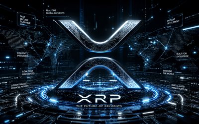 logo xrp 3d, 4k, sfondo futuristico blu, criptovalute, logo xrp in metallo, marchi, criptovaluta xrp, blockchain, logo xrp, xrp