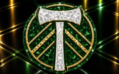 logo des timbers de portland, fond de métal vert, emblème des timbers de portland, panneau en cristal des timbers de portland, mls, usa, football, bois de portland