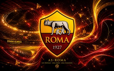 AS Roma, 4k, Italian football club, AS Roma logo, Roma, football art, burgundy yellow abstract background, AS Roma emblem, Serie A, football, Italy, Stadio Olimpico, I Giallorossi, Associazione Sportiva Roma