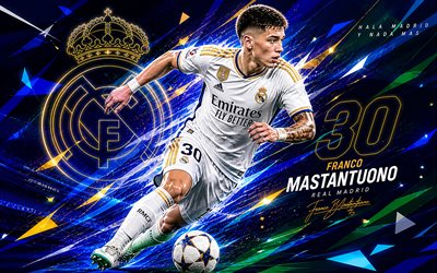 Franco Mastantuono, Real Madrid CF, fan art, white abstract digital background, Franco Mastantuono Real Madrid CF, creative art, Franco Mastantuono CF logo, Franco Mastantuono Real Madrid, football, Real Madrid