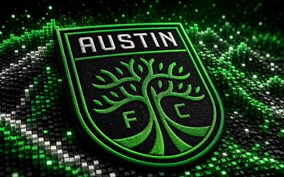 Austin FC fabric logo, 4k, black green 3D background, MLS, soccer, Austin FC logo, football, Austin FC 3D logo, Austin FC, american soccer club, FC Austin