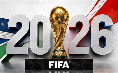 copa do mundo fifa de 2026, 4k, dígitos 3d brancos, troféu da copa do mundo fifa, minimalismo, fundo branco, futebol, arte da copa do mundo fifa, copa do mundo fifa 2026, criativo, troféu de ouro, copa do mundo fifa