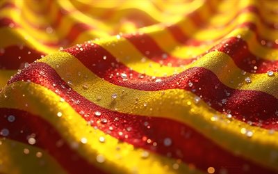 bandera catalana, 4k, piedras preciosas, senyera, bandera de cataluña, cristales, piedras brillantes, bandera de senyera, cataluña, piedras preciosas rojas, cristales amarillos rojos, escudo de armas de la corona de aragón