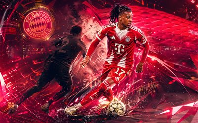 Michael Olise, FC Bayern Munich, fan art, red abstract digital background, Michael Olise FC Bayern Munich, creative art, FC Bayern Munich logo, Michael Olise Bayern Munich, football, Bayern Munich