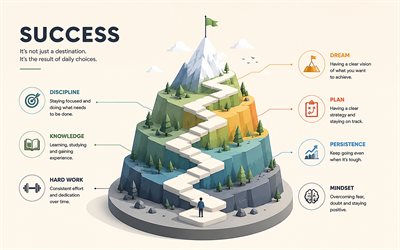 tie menestykseen, infografiat, 4k, liiketoimintakonsepteja, menestyskonsepteja, menestysinfografiat, menestystaidetta, polku huipulle
