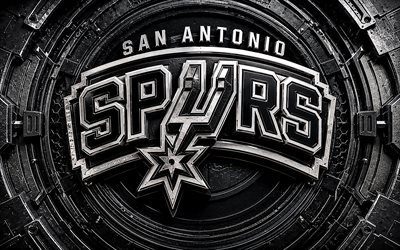 logotipo metálico de los san antonio spurs, 4k, fondo de metal blanco negro, nba, baloncesto, logotipo de los san antonio spurs, logotipo 3d de los san antonio spurs, equipo de baloncesto americano, espuelas de san antonio