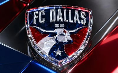 FC Dallas logo, blue metal background, FC Dallas emblem, FC Dallas crystal sign, MLS, USA, football, soccer, FC Dallas
