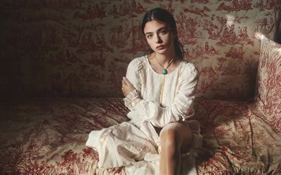 Deva Cassel, 4k, white dress, movie stars, beauty, italian actress, brunette woman, italian celebrity, Deva Cassel photoshoot