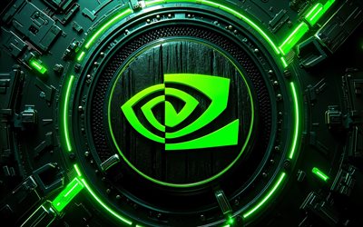 4k, logotipo 3d de nvidia, oscuridad, fondo oscuro de alta tecnología, resplandor verde, conductores, marcas de electrónica, creativo, logotipo de nvidia en microcircuito, marcas, logotipo brillante de nvidia, obra de arte, logotipo de nvidia, nvidia